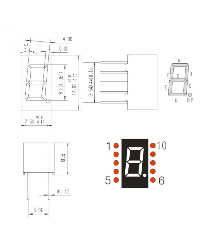 Display Led 1 digit, 0.36 inch