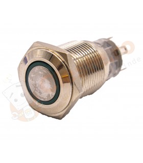 Buton metalic 16mm cu LED Verde
