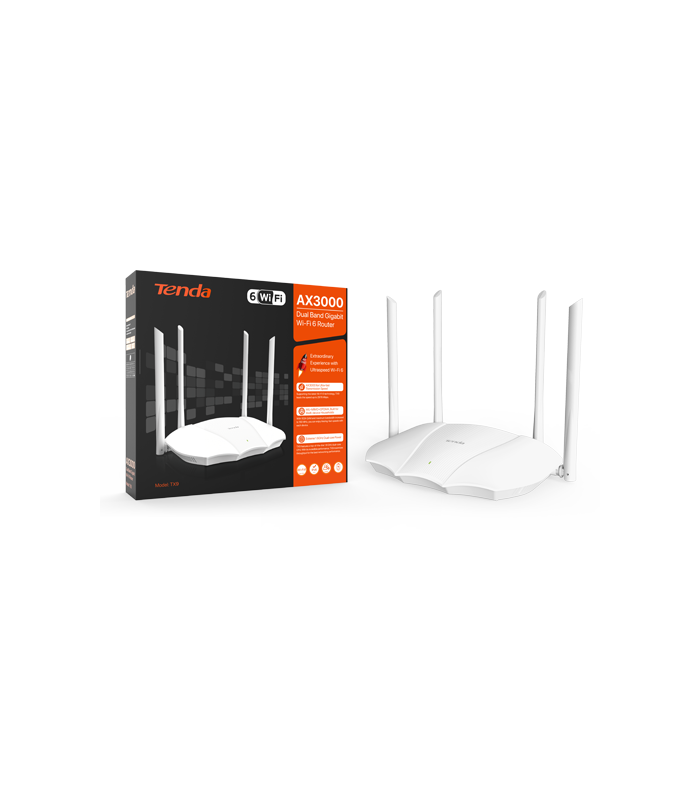 Router Wi-Fi 6 AX3000, DaulBand2.4/5GHz, 574+2402 Mbps, 4x6dBi, 4 x Gigabit  - TENDA TND-TX9