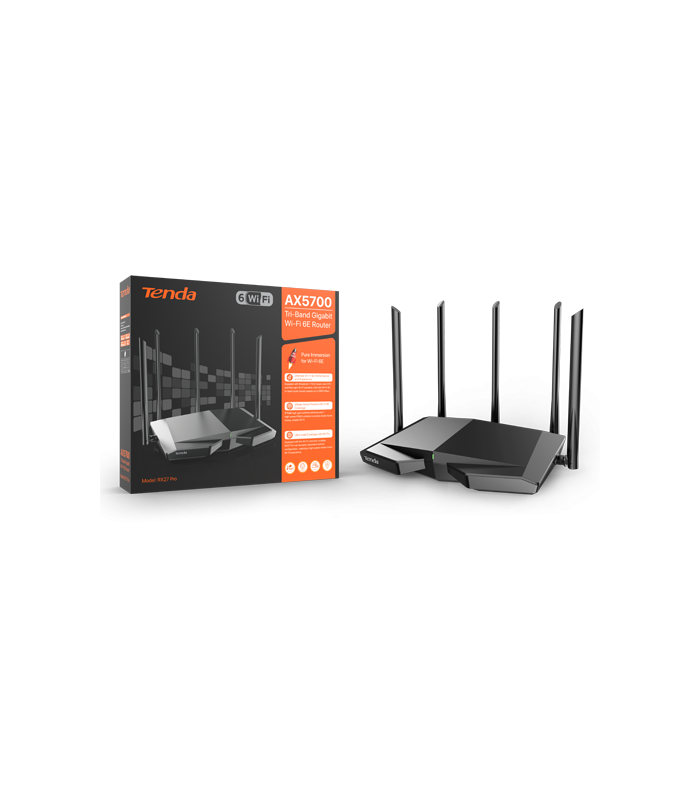 Router Wi-Fi 6e, AX5700 TriBand 2.4/5GHz/6GHz, 861+2402+2402 Mbps, 5x6dBi, 4 x Gigabit - TENDA TND-RX27-PRO
