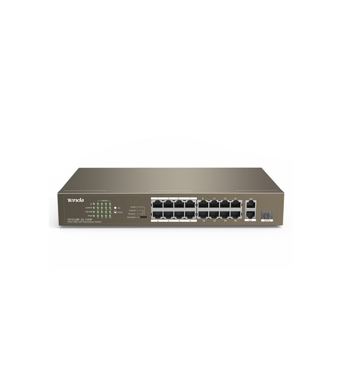 Switch 16 porturi PoE 10/100 Mbps, 2 port RJ45 Gigabit, 1 port SFP Gigabit - TENDA TND-TEF1118P-16-150W-V30