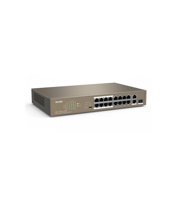 Switch 16 porturi PoE 10/100 Mbps, 2 port RJ45 Gigabit, 1 port SFP Gigabit - TENDA TND-TEF1118P-16-150W-V30