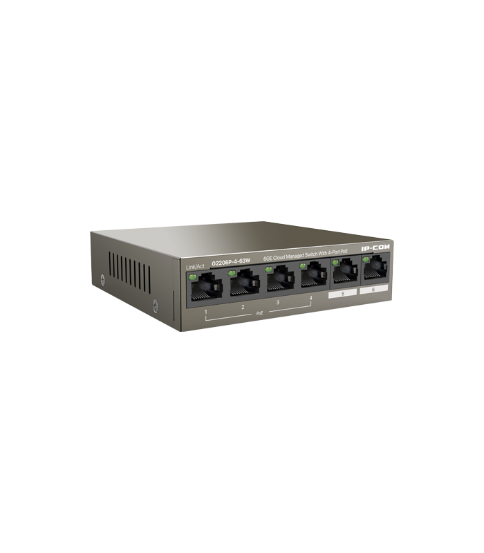 Switch 4 porturi Gigabit PoE+, 2 porturi RJ45 Gigabit, 58W, Management - IP-COM G2206P-4-63W