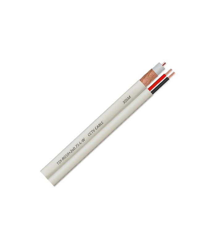 Cablu coaxial RG59 + alimentare 2x0.75, 100m, alb TSY-RG59+2X0.75-L-W