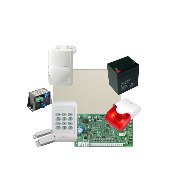 Kit alarma la efractie DSC cu sirena interioara KIT1404INT-OPT