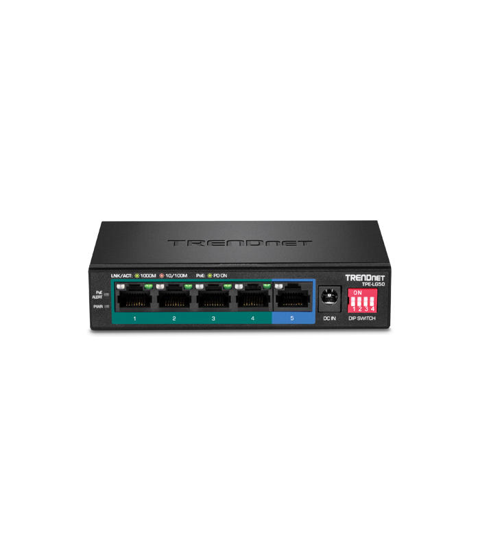 Switch 4 porturi Gigabit Long Range 200m PoE+, 1 port Gigabit - TRENDnet TPE-LG50