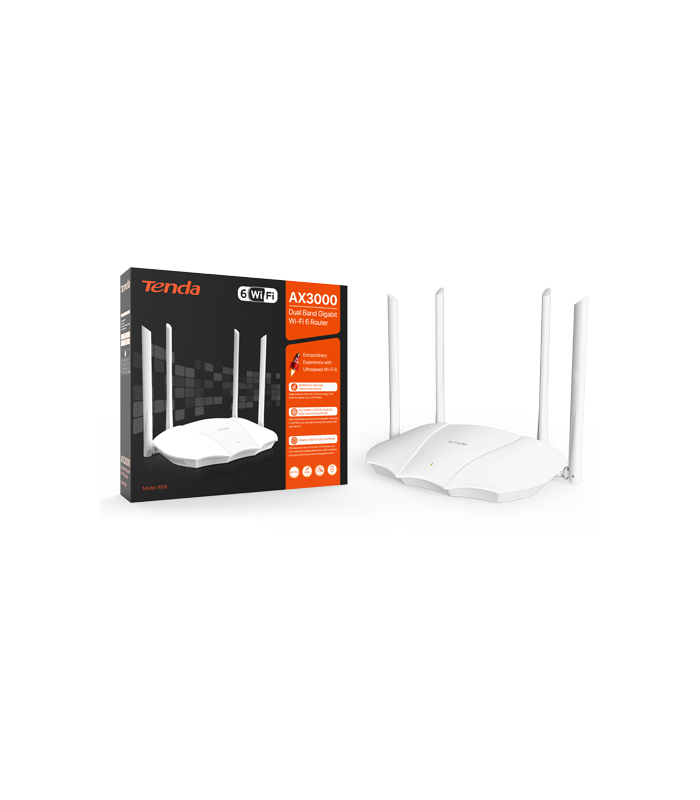 Router Wi-Fi 6, DualBand 2.4Ghz/5GHz, 574+2402Mbps, 4x6dBi, 4 porturi Gigabit - TENDA TND-RX9