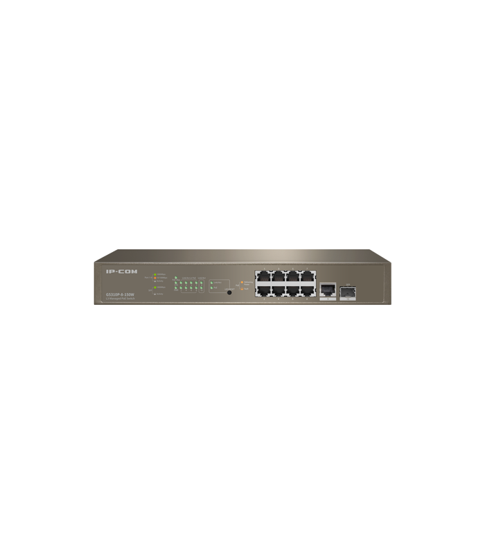 Switch 8 porturi PoE Gigabit, 1 port RJ45 Gigabit, 1 port SFP Gigabit, 1U, L3 Management - IP-COM G5310P-8-150W
