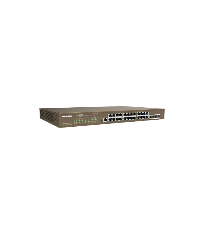 Switch 24 porturi PoE Gigabit, 4 porturi SFP Gigabit, 1 port consola,1U , L3 Management - IP-COM G5328P-24-410W