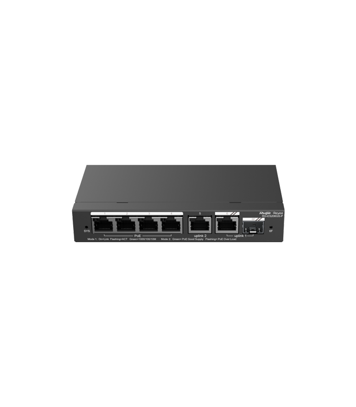 Switch 4 porturi PoE, 2 porturi GE, 1 port SFP, Gigabit, Cloud Management - Ruijie RG-ES206GS-P