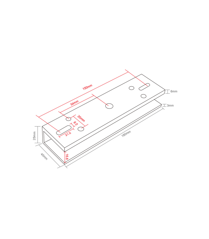 Suport U pt. montaj electromagnet CSE-280P-S pe usi din sticla CSE-280P-U
