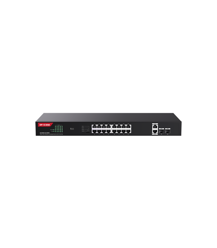 Switch 16 porturi Gigabit PoE, 2 x RJ45 Gigabit Uplink, 2 x SFP Gigabit, 1U - IP-COM G1120P-16-250W