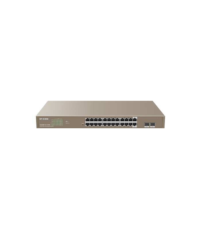 Switch 24 porturi PoE+ Gigabit, 2 porturi SFP Gigabit, Management, 370W, 1U - IP-COM G3326P-24-410W
