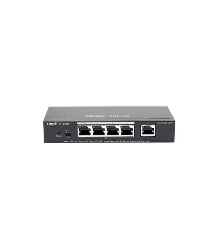 Switch 4 porturi PoE+ RJ45 Gigabit, 1 port uplink RJ45 Gigabit, L2 Cloud Management - Ruijie RG-ES205GC-P