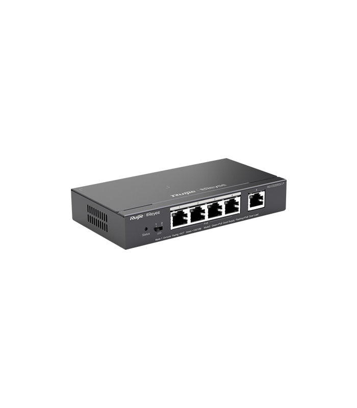 Switch 4 porturi PoE+ RJ45 Gigabit, 1 port uplink RJ45 Gigabit, L2 Cloud Management - Ruijie RG-ES205GC-P