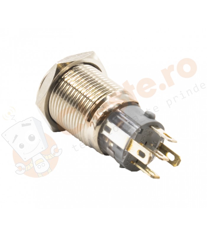 Buton metalic 16mm cu LED Albastru