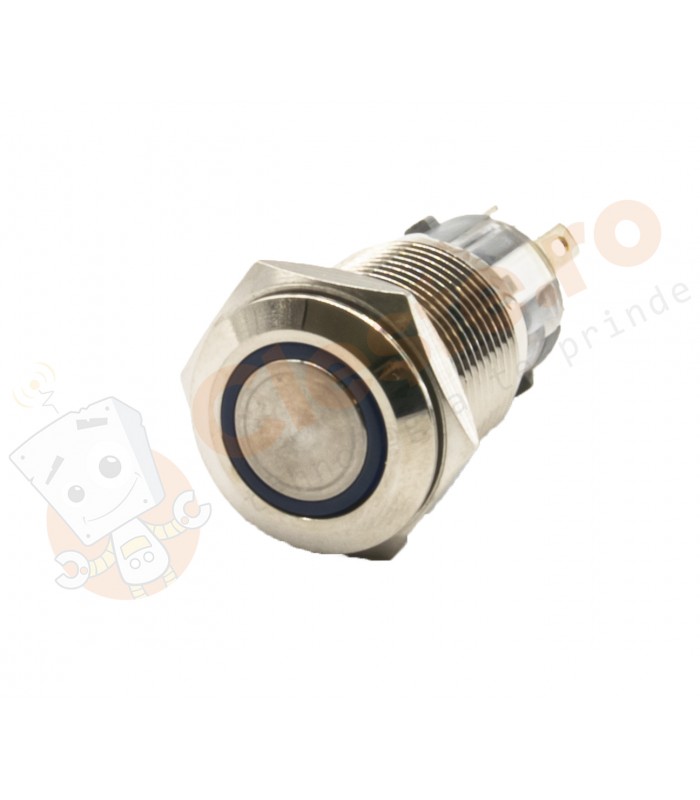 Buton metalic 16mm cu LED Albastru