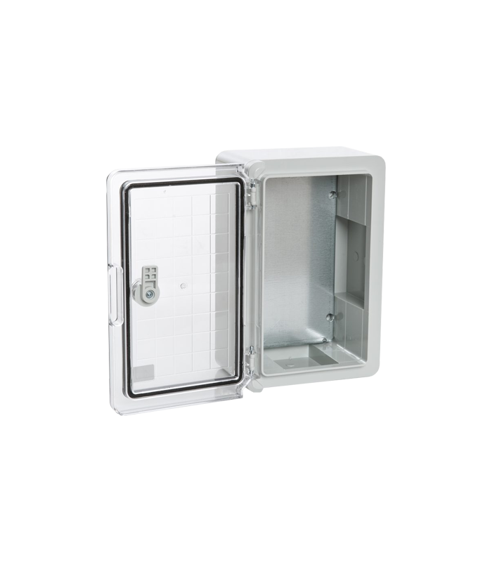 Cutie distributie IP65 din ABS gri, usa transparenta, placa metalica, 400x500x240 mm PP3017