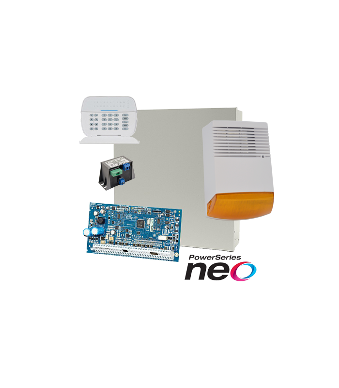 Kit alarma la efractie DSC NEO cu sirena exterioara KIT2016BS