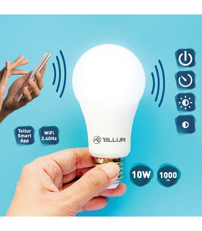 Bec LED Inteligent Wireless Tellur White, E27, 10W, 1000lm, lumina alba/calda, reglabil